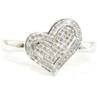 925 Sterling Silver Natural H Diamond Real 0 19 Ct Ladies Heart Ring 0