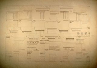 1841 Engraving Greek Column Capitals Entablature Durand   ORIGINAL