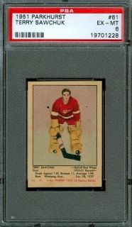 1951 52 Parkhurst 61 Terry Sawchuk RC PSA 6 Red Wings HoF Rookie