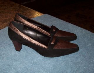 Vaneli Black & Brown Leather Low Heel Pumps Heels Shoes 7 New