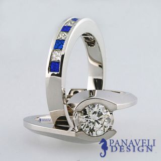 45 ct Round Cut Diamond Bridal & Blue Sapphire Ring Set 14k White