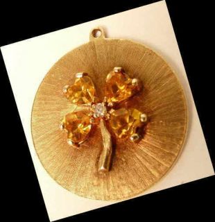   Lucky Charm Vintage 14K Gold 4 Leaf Clover diamond center 15gr Heavy
