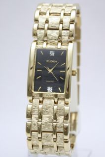 New Elgin Men Diamond Collection Dress Gold Tone Watch 24 x 33 mm