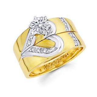 14k Gold Diamond Heart Engagement Wedding Two Ring Set