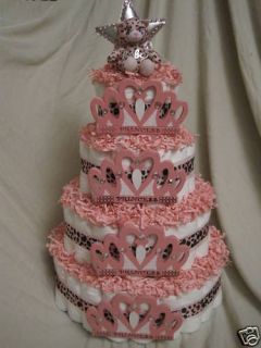 Tier Pink Leopard Print and Princess Diaper Cake