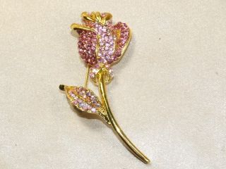Vintage Pink AB Rhinestone Flower Designer Signed MP Pin Brooch