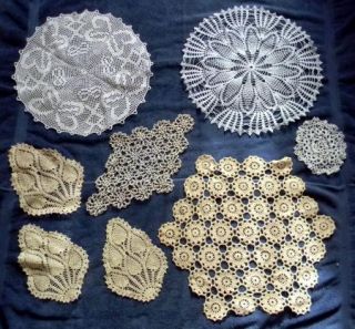 Vintage Lot 30 Hand Crocheted Doilies Off White Ecru Various Shapes
