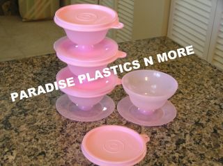 Tupperware New 4 Dessert Cup Dishes Bowls Pudding Jello Pink Snack