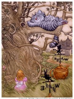 Angel Dominguez RARE Duirwaigh Print The Cheshire Cat Alice in
