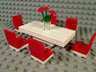  SIX SEAT DINING ROOM TABLE FLOWERS RED CHAIRS Kitchen Food Formal Eat