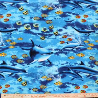 Dolphins And Nemos On Blue Polar Fleece Fabric   BY THE YARD