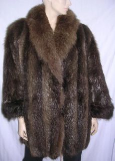 Beaver Jacket Fox Collar Dion Fur Coat M L Very Good Condition