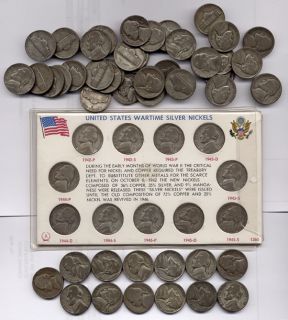 105 Old US Coin 35 Silver War Nickles Collection $5 25 Face Lot