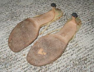 Manolo Blahnik Golden Leather Thong Heel Shoe Sandal Asian Inspired