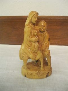  Carved Olive Wood Statue of Joseph Mary and Jesus on A Donkey