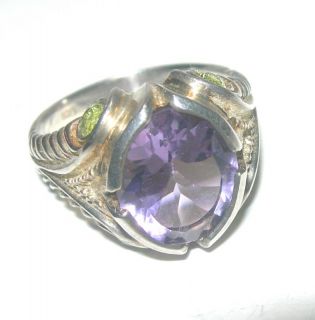Signed CA Sterling Silver Amethyst Glass Large Estate Ring