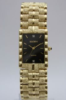 New Elgin Diamond Collection Steel Gold Men Dress Watch 23 mm x 32mm
