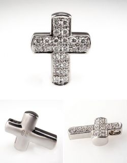  Diamond Cross Pendant Solid 18K White Gold Fine Estate Jewelry