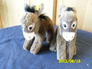 Pair of 2 Steiff Donkeys Steiff Donkey w Button Flag Made in Germany