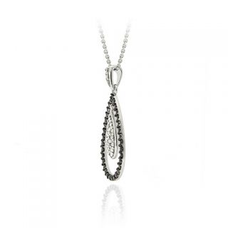925 Silver Black Diamond Accent Double Teardrop Necklace, 18