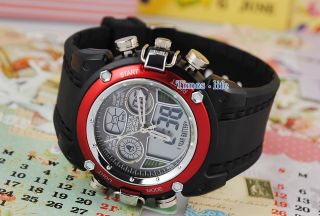 Red Sports Diving Watch Rubber Mens Unisex Quartz Date Day Light Xmas