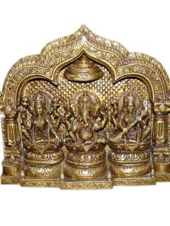 Lakshmi Saraswati Ganesha Ganesh Brass Statue Prosperity Wealth and