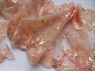 Exquisite Petal Peach Embroidered Floral LaceTrim 1 Yards T110P