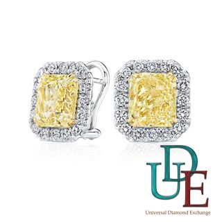  Fancy Yellow Matching Pair Radiant Cut Diamond Stud Earrings