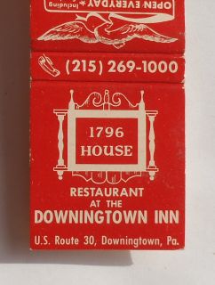  Matchbook 1796 House Restaurant at the Downingtown Inn Downingtown PA
