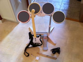 Wii Rockband Drum Set Bundle with Guitar Dongle Microphone Drumsticks