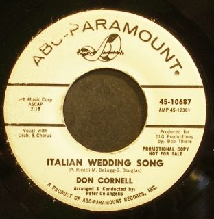 DON CORNELL~Italian Wedding Song~ABC Paramount 10687 Promo VG++ 45