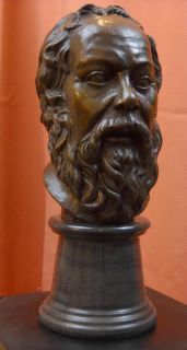 Ancient Greek Philosopher Socrates Bronze Statuette Bust Paris Louvre