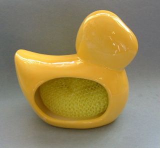 New Ceramic Yellow Rubber Ducky Duck Kitchen Scrubber Sponge Holder w
