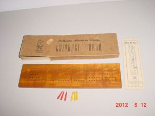 Vintage Wood Drueke Cribbage Board with Pegs