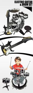 Drum Set & Electric Guitar Boy Toy Musical Instruments Stool