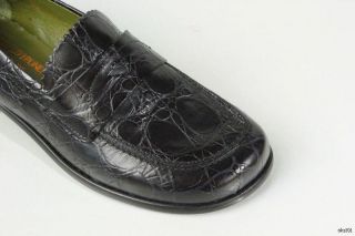 New Donald J Pliner Uncle II Black Croco Leather Loafers Shoes Italy