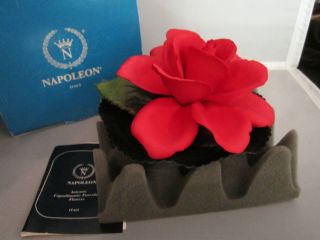 Vintage Red Rose Napolean Capodimonte with Leaves Italy Original Box
