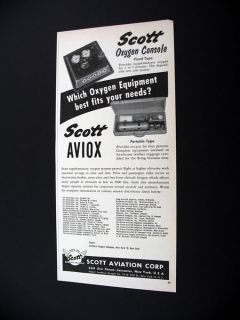 Scott Aviation Aviox Oxygen Systems 1956 print Ad