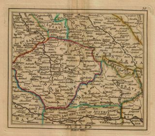  Miniature Map of Southern Germany Austria by A Dury 1761