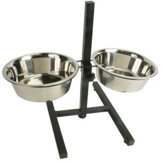 Adjustable Double Diner T Rod Dog Bowl Stand with Bowls