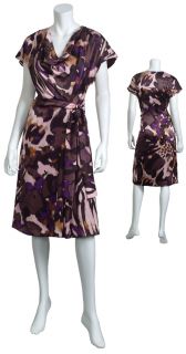  Abstract Print Faux Wrap Silk Evening Cockail Dress 38 8 New