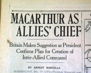  Kong Douglas MacArthur Made General 1941 World War II Newspaper