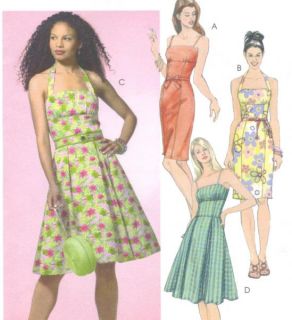 Misses Dress Sewing Pattern Spaghetti Halter Straps Inverted Pleats