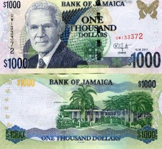 jamaica 1000 dollars bank of jamaica p new 2011 grade unc great