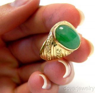 Antique 14k Gold 4 00ct Green Jade Ring