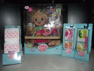 MY BABY ALIVE Doll 5 DIAPERS 2 JUICE 2 FOOD Doll Eats Drinks Poos