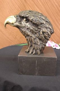 Stunning Signed Hot Cast Bronze Eagle Statue on Marble Wild Bird Bust