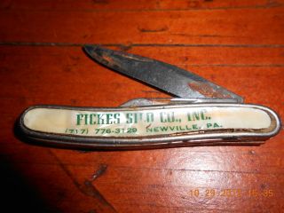 rare Mother of Pearl Advertising Pocket Knife Fickes Seed Co. Newville