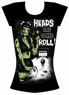 Too Fast Heads Are Gonna Roll Zombie Girl Black Burnout T Shirt Goth