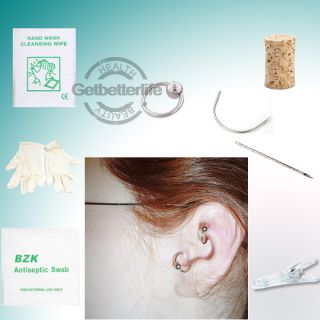 Steriliized Silvery Ear Ring Rings Body Piercing Jewelry Needle Tool